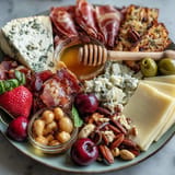 Artisan meats, cheeses, and fresh summer fruit feature on this inviting board.