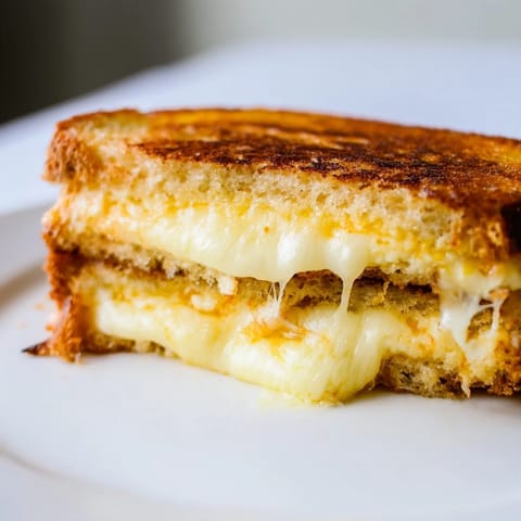 Two slices of homemade Three-Cheese Grilled Cheese on a rustic plate, perfect for dipping in tomato soup.
