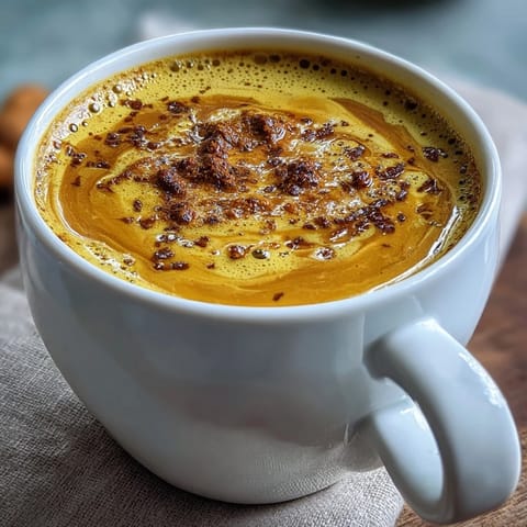A close-up of creamy golden milk, its vibrant turmeric hue complemented by a dollop of frothy oat milk foam.