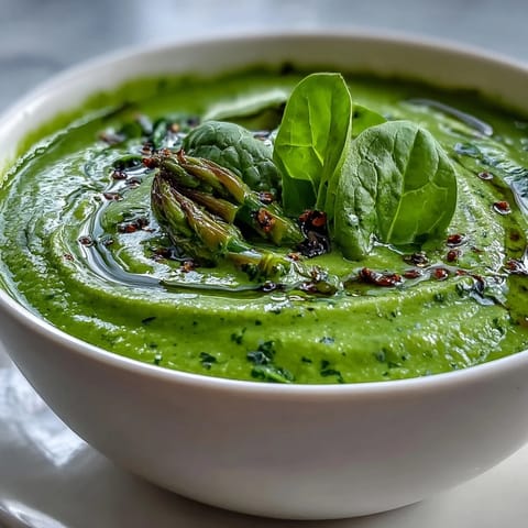 The vibrant green Big Green Immunity-Boosting Vegetable Soup is served in a rustic mug alongside crusty whole-grain bread for dipping.