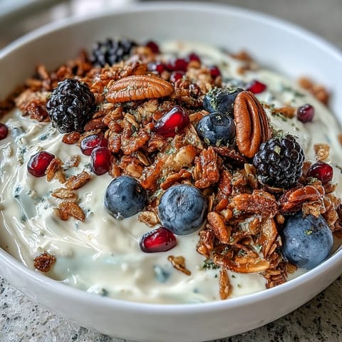 Jewel-toned winter berries crown this easy, nutritious yogurt bowl with spiced crunch.