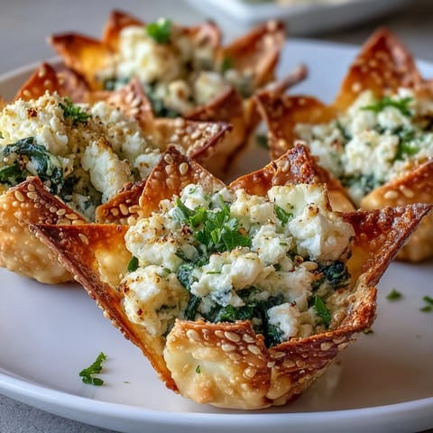 Freshly baked Mediterranean Spinach and Feta Cheese Crisps served warm on a wooden board with herbs.