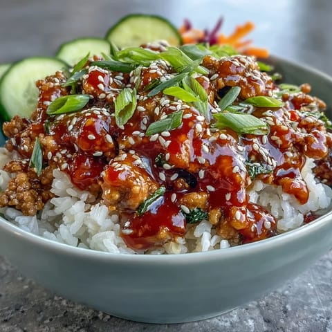 Vibrant Bang Bang Ground Turkey Rice Bowls feature tender turkey in a creamy, spicy sauce over fluffy white rice.