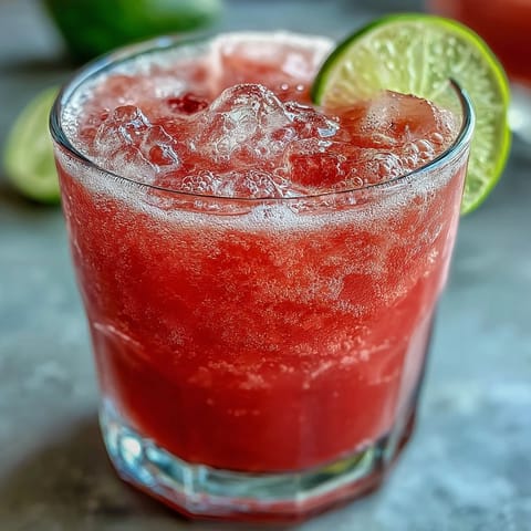 Two glasses of vibrant guava juice spritzer filled with ice and topped with bubbly sparkling water, garnished with fresh lime slices for a tropical, thirst-quenching drink.