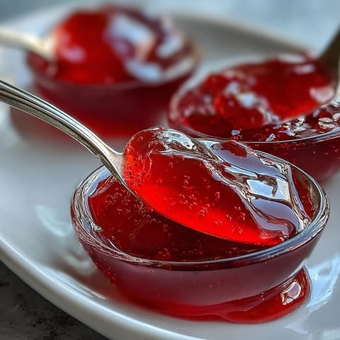 Glossy, jewel-toned guava jelly in a glass jar, ready to be spread on toast or used in thumbprint cookies.