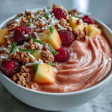 A creamy Guava and Mango Smoothie Bowl made with ripe fruit and chia seeds, ready to enjoy with a spoon.