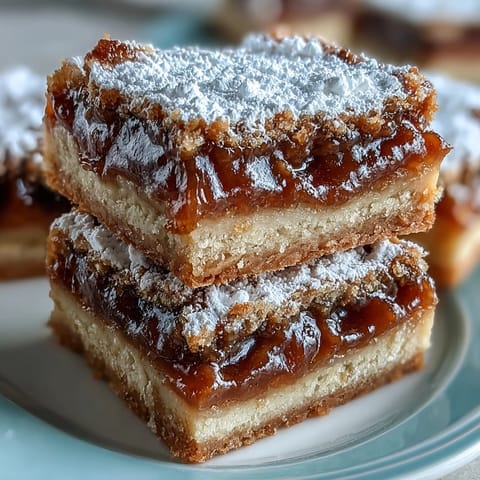 Golden brown Earl Grey tea, guava, and lemon bars dusted with powdered sugar are neatly arranged on a white plate. 