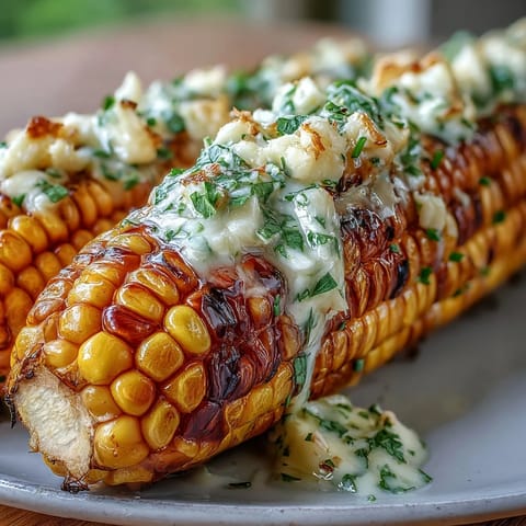 Tender corn on the cob steamed in the microwave, glistening with rich garlic butter and hints of black pepper.