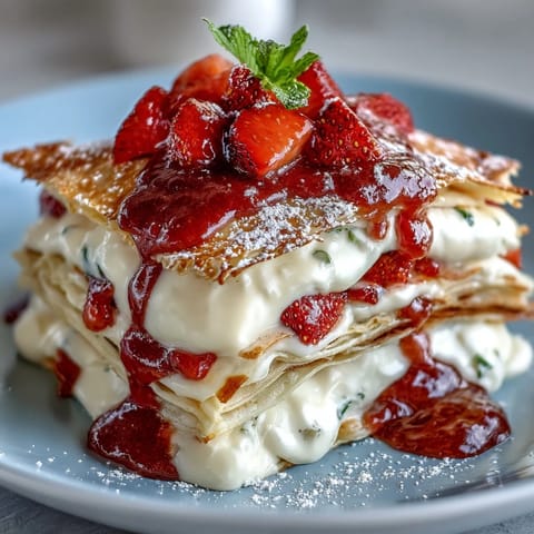 Strawberry layered crepe dessert