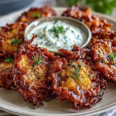 Crispy dandelion fritters with golden batter, served alongside a vibrant herb dipping sauce for a fresh appetizer.