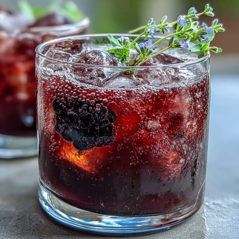 Vibrant Blackberry Lavender Lemonade Fizz with fresh berries and lemon garnish.