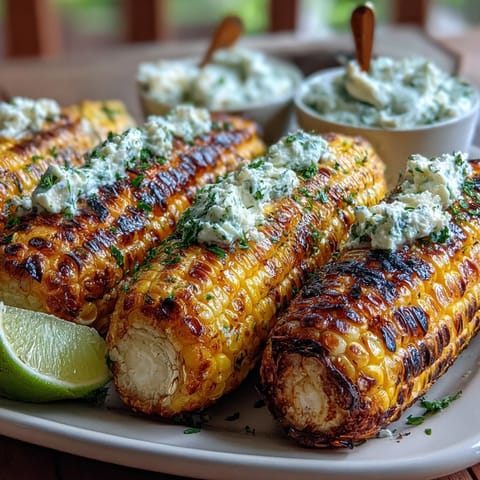 Charred Memorial Day Grilled Corn with four flavorful herbed butters.
