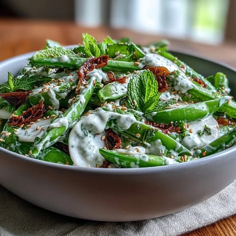 Snap Pea and Radish Spring Salad with creamy tahini dressing on a platter.