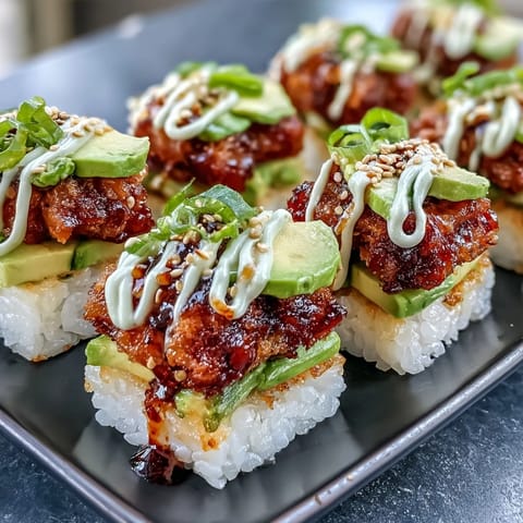 Golden crispy rice bites topped with vibrant spicy tuna and creamy avocado.