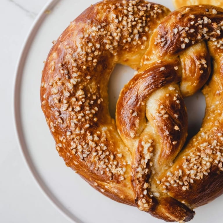 Close-up of a batch of homemade Soft Pretzels, sprinkled with salt, baked to a toasty perfection.