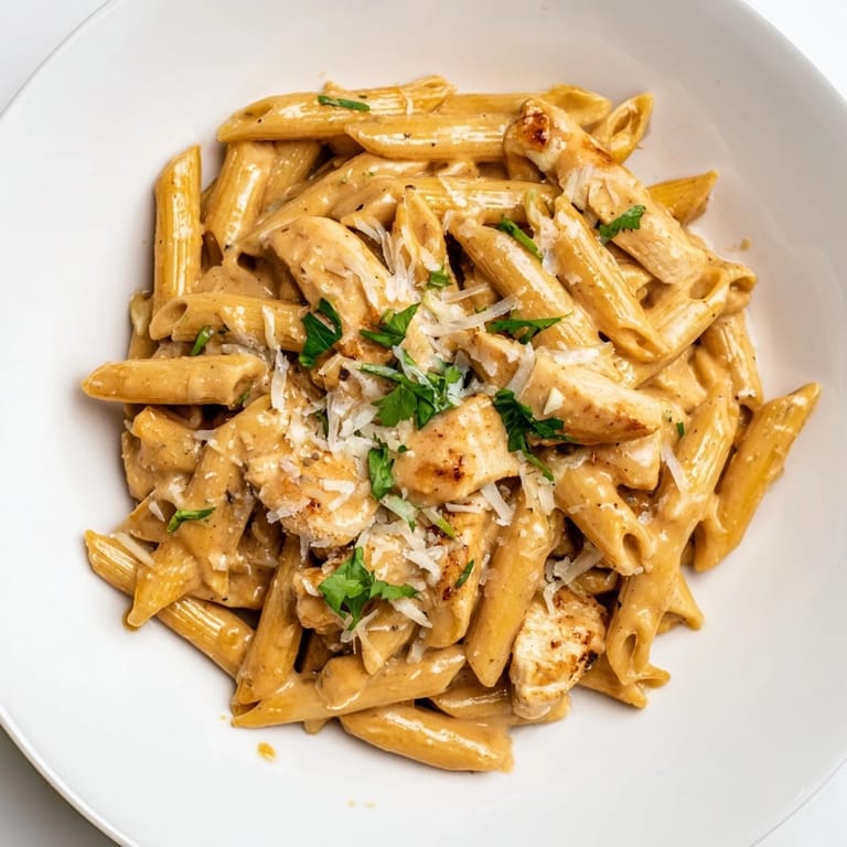 A close-up view of the bold Honey Chipotle Chicken Pasta, highlighting the glossy sauce clinging to the noodles and the succulent texture of the seared chicken.