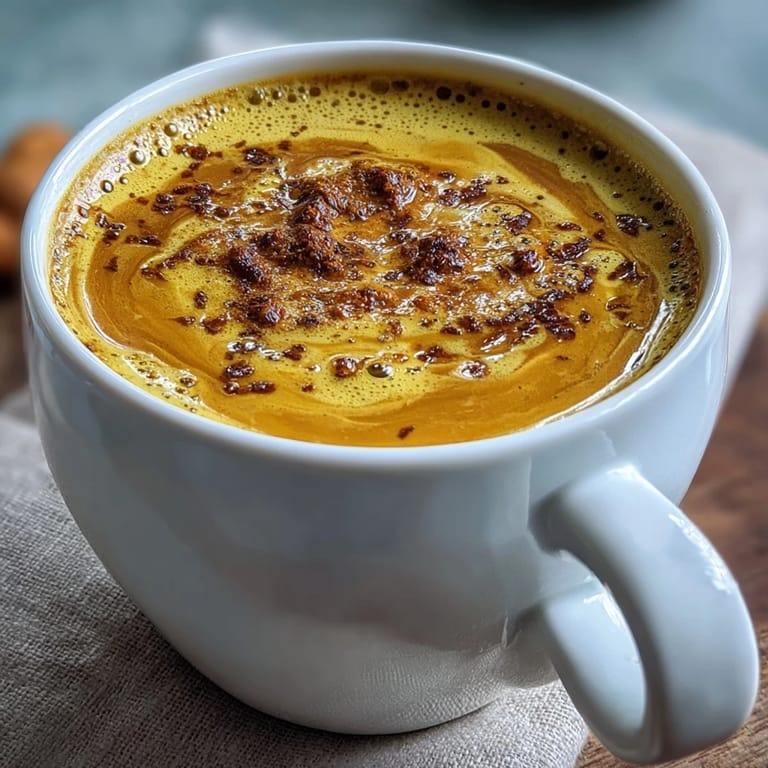 A close-up of creamy golden milk, its vibrant turmeric hue complemented by a dollop of frothy oat milk foam.