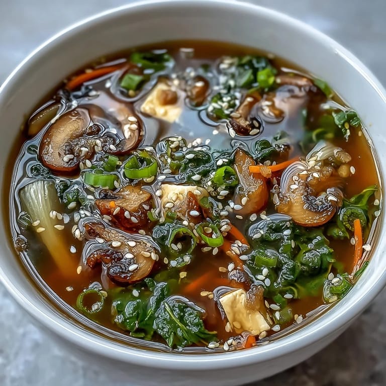 Garnished Ginger-Miso Winter Soup, showcasing fresh ginger and savory miso broth.