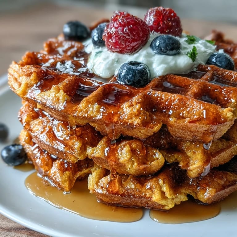 Fluffy anti-inflammatory turmeric waffles, a vibrant breakfast bursting with spice.