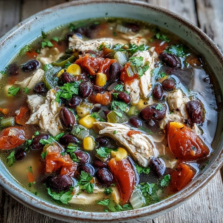 Close-up of Southwestern Turkey Soup served with lime wedges and fresh cilantro garnish on a rustic wooden table.