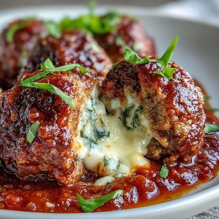 Freshly baked Cheesy, Garlicky Meatballs With Marinara simmering in a skillet, releasing steam and aromas for a weeknight Italian feast.