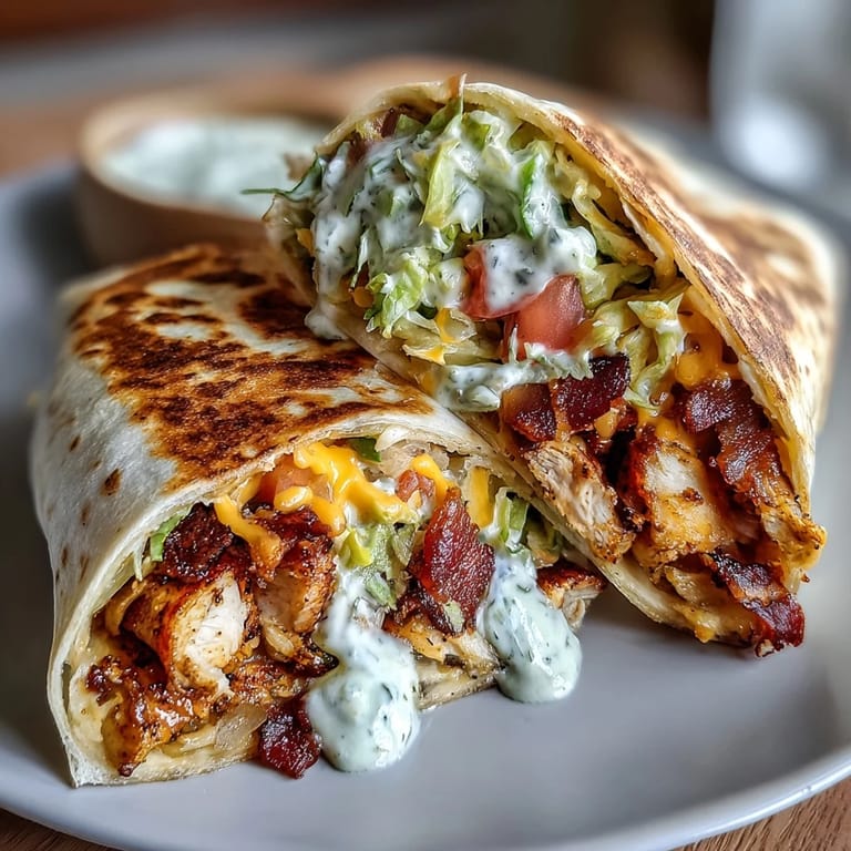 Sizzling Crispy Chicken Bacon Wrap in a skillet, showcasing a golden, crispy exterior and steam rising from the fresh filling.