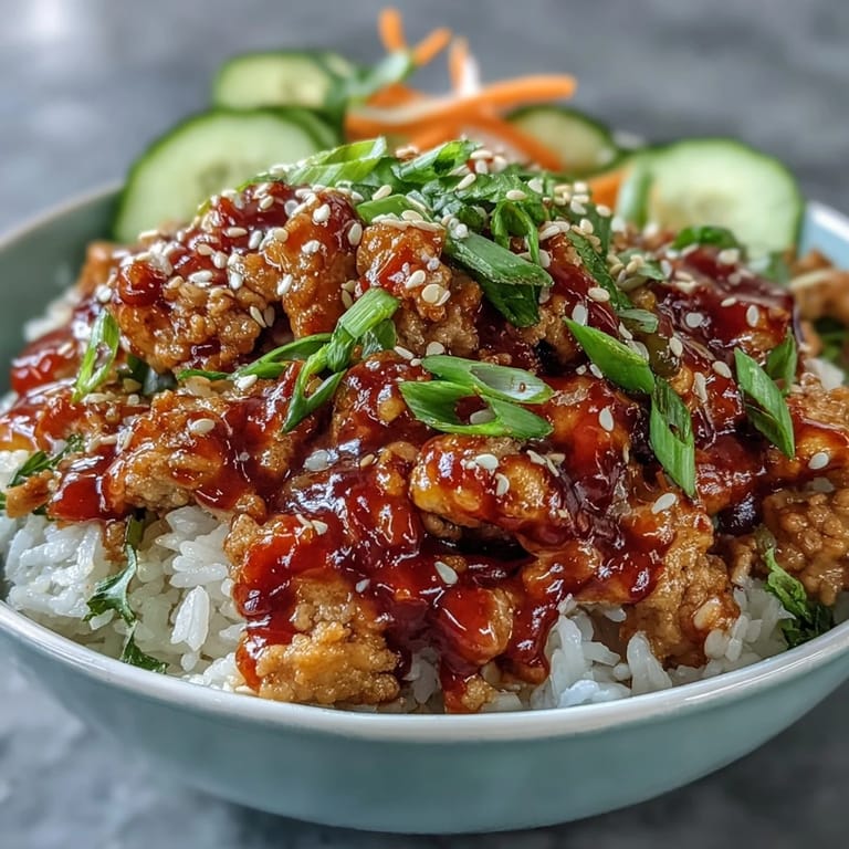 Crisp carrots, cucumbers, and red cabbage garnish these savory Bang Bang Ground Turkey Rice Bowls, with lime wedges ready to serve.
