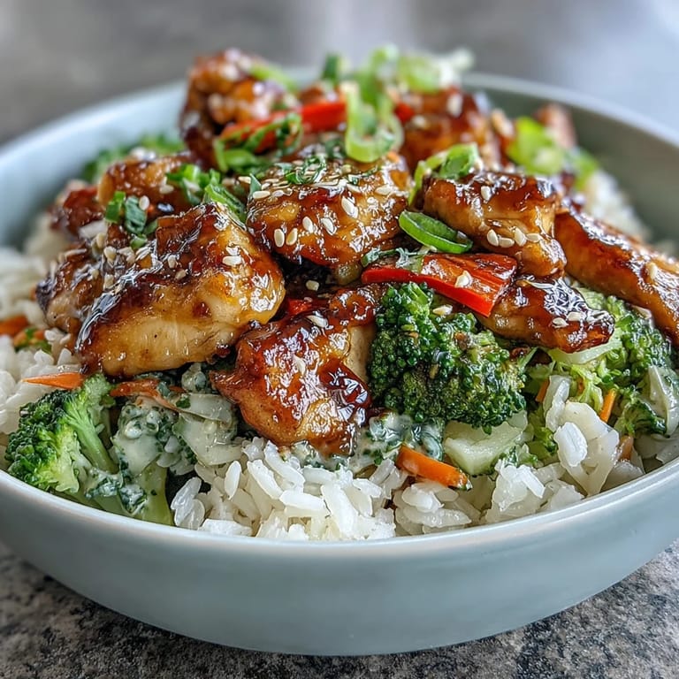 Colorful Chicken and Rice Bowl perfect for a quick weeknight dinner, garnished generously with green onions.