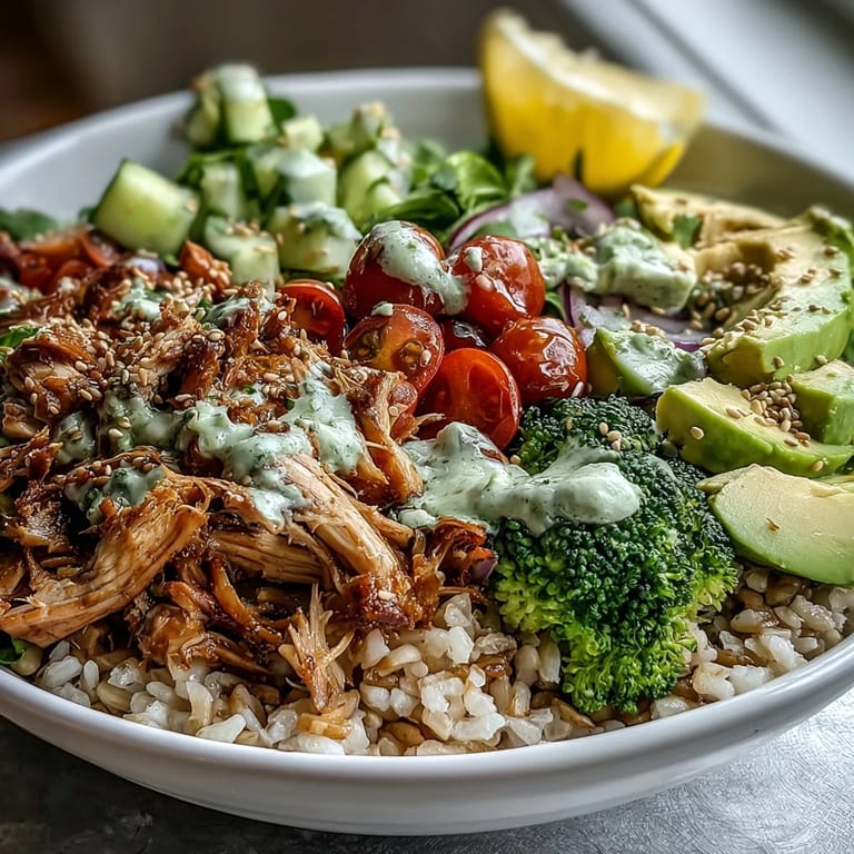 Flavorful rotisserie chicken bowl, bursting with fresh, colorful, and wholesome ingredients.