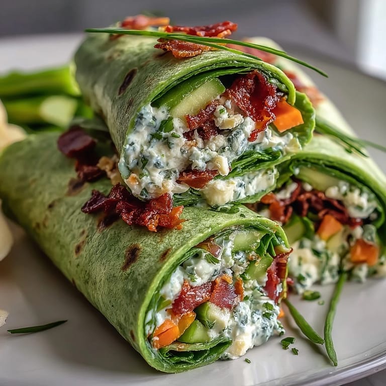 Bite-sized spinach pinwheel wraps packed with creamy herb cheese, julienned carrots, and bell peppers—ideal for parties.