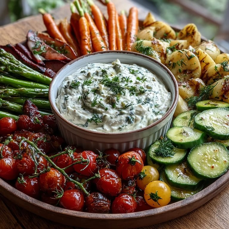 Crisp spring vegetables paired with a bright, herby dip—perfect for a light appetizer spread.