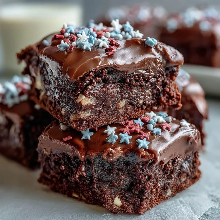 Bite-sized 4th of July Firecracker Brownie Bites topped with smooth vanilla frosting and colorful sprinkles, perfect for Independence Day parties.