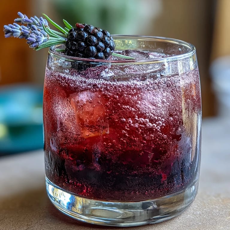 Sparkling Blackberry Lavender Lemonade Fizz, a refreshing summer drink in a glass.