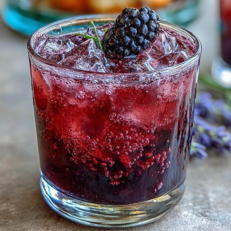 Enjoy this aromatic Blackberry Lavender Lemonade Fizz topped with bubbles.