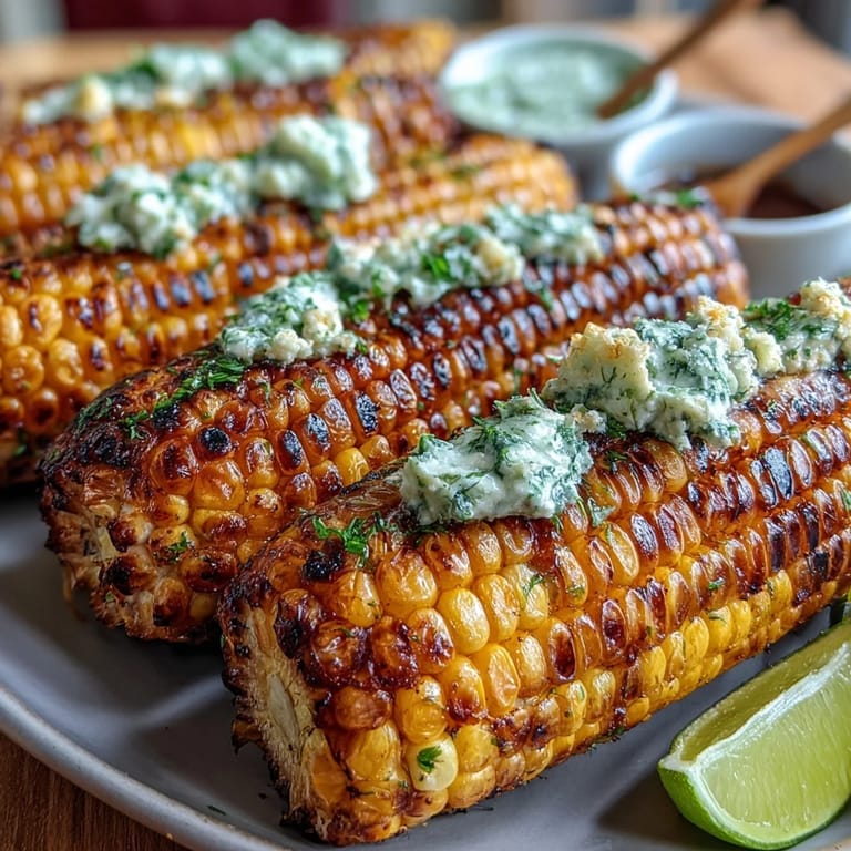 Festive grilled corn cob offering taste of classic American summer side dish.