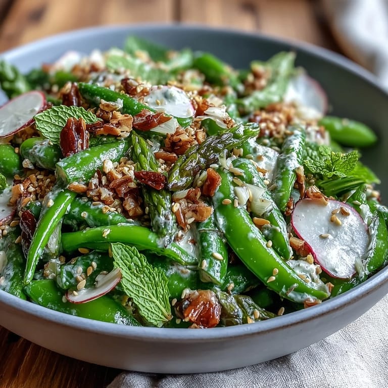 Crisp Snap Pea and Radish Spring Salad, garnished with sesame seeds, a refreshing bite.