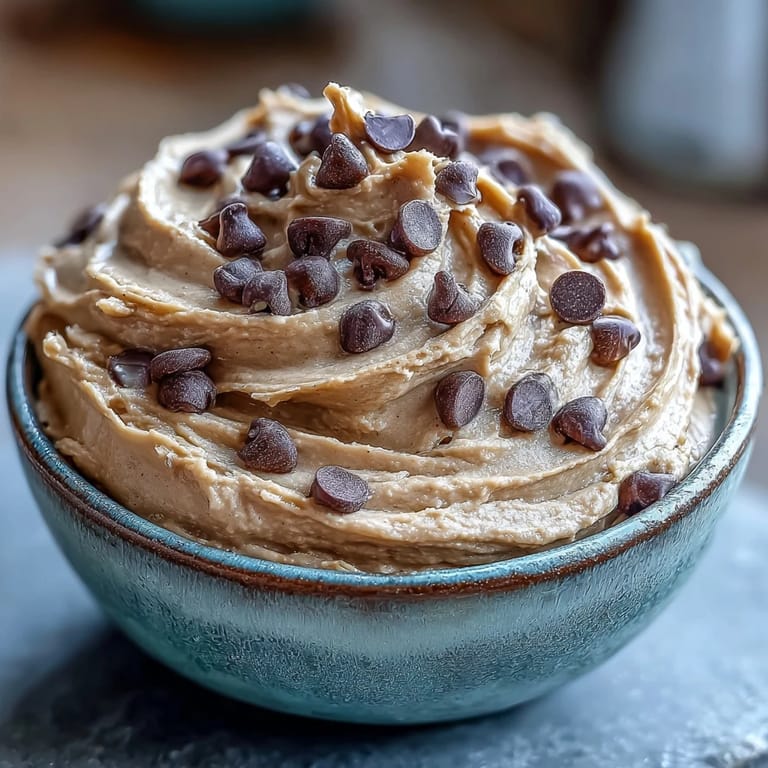 Enjoy this no-bake cookie dough dip, showing luscious chickpea sweetness.