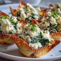Golden Mediterranean Spinach and Feta Cheese Crisps in a mini muffin tin with bubbly edges.