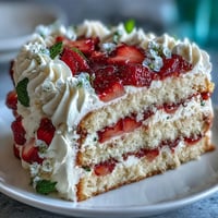 Naked cake with strawberries and cream, light sponge layers with fresh berries and fluffy whipped topping.