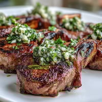 Grilled lamb chops topped with fresh mint gremolata for a vibrant, zesty flavor.