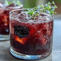 Vibrant Blackberry Lavender Lemonade Fizz with fresh berries and lemon garnish.